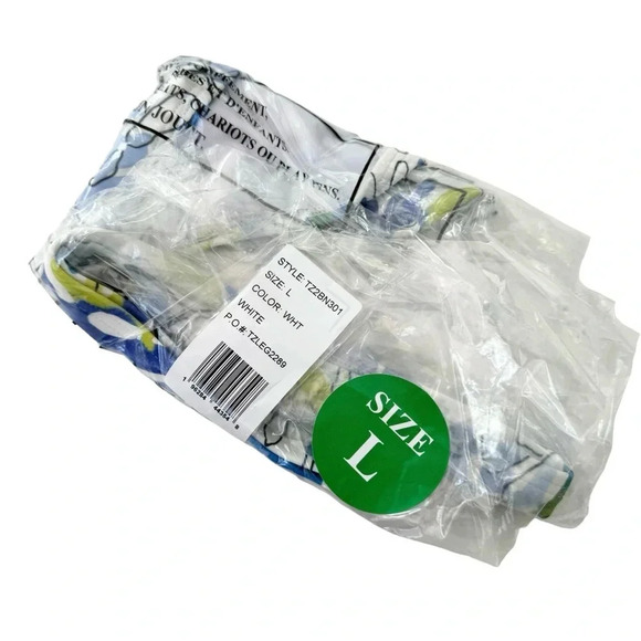 TOMMY HILFIGER Monstera Leaf 50+ SPF Bikini Bottom White and Blue Size L NWT - Picture 5 of 10